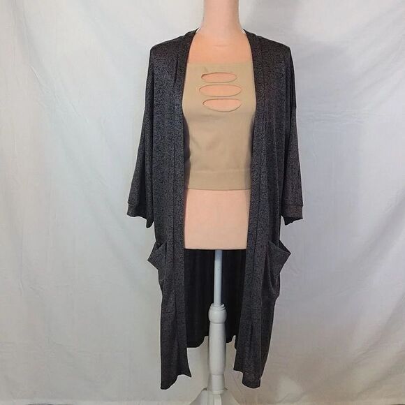 Agnes & Dora Dark Grey Open Knit Midi Cardigan with Pockets XL NWOT - Picture 6 of 16